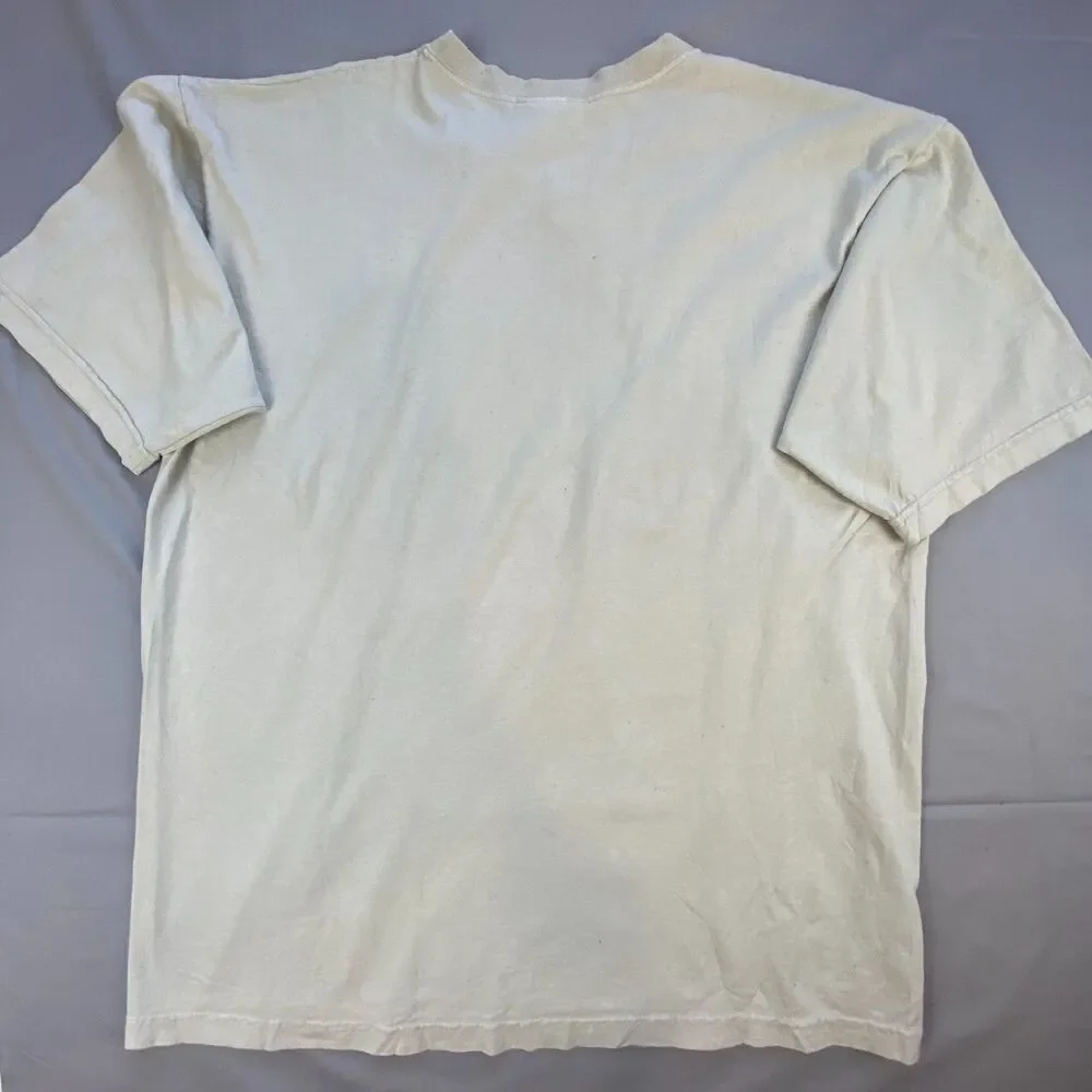 Vintage Best Mens V-Neck T-Shirt Short Sleeve Solid Beige Tan Plain Tee Size L